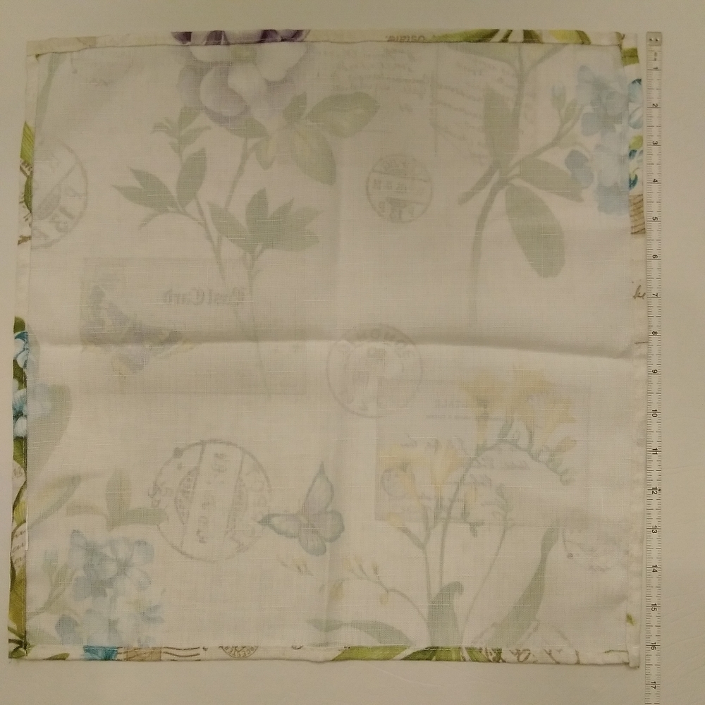 Elrene Botanical Blossom Cloth NAPKINS Set of 4 Floral Butterfly Postmark ~17x17 - Picture 3 of 13